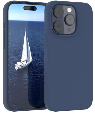 EAZY CASE Premium Silikon Handyhülle kompatibel mit iPhone 15 Pro Slimcover mit Kameraschutz und Innenfutter, Silikonhülle, Schutzhülle, Bumper, Handy Case, Hülle, Softcase, Dunkelblau