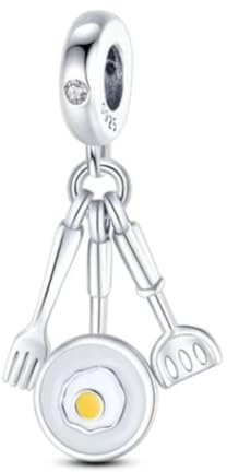 925 Sterling Silver Kitchen Spoon Fork Pan Egg Chef Dangle Charm Bead For Pandora Bracelets Charms Necklace | Enamel Charm | Gift Boxed