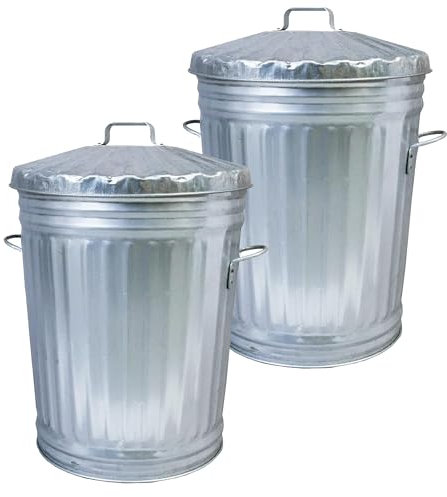 Pluto Packaging Large Home Kitchen Storage 90 Litre Galvanised Metal Rubbish Trash Bin With Handles & Lid