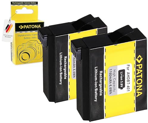 PATONA 2x AHDBT-401 Batteria 1160mAh compatibile con GoPro Hero 4 Hero 4+ HERO4 HERO4+ HERO 4Plus Black Silver White Music Surf Edition AHDBT401 AHDBT 401 335-06532-000