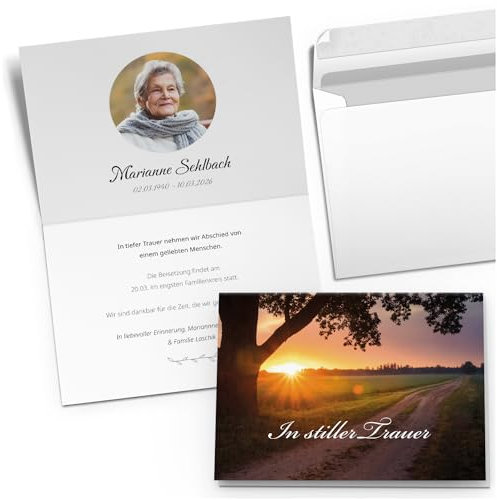 10x Einladung Beerdigung und Trauerfeier PERSONALISIERT | INDIVIDUALISIERT mit Text Foto und Umschlägen Klappkarte stilvoll hochwertig Karten Motiv 08