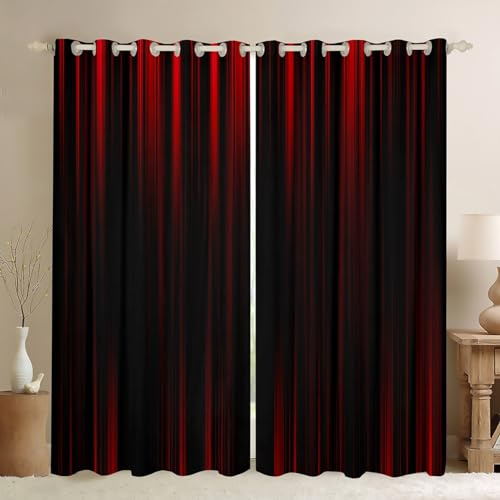 Homemissing Geometrisch Abstrakte Ombre Fenstervorhang 175x140cm Kinder Schwarz Rot Gestreift Blickdichte Vorhänge Für Jungen Mädchen Modern Mode Vorhänge Stripes Gardinen Dekor