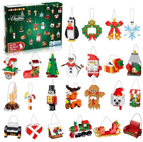 HOGOKIDS Lot de 24 décorations de Noël - Couronne de Père Noël, bonhomme de neige, pain d'épice, renne, casse-noisette, jouet décoratif - Cadeau pour enfants de 6, 7, 8 ans et plus