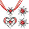 Aurasky 3 Stück Trachtenschmuck Set, Bayerisch Dirndlschmuck Trachtenkette Schmuck, Trachten Herz Anhänger und Strass Edelweiß Ohrstecker für Damen Oktoberfest Dirndl und Lederhose Accessoires(Rot)
