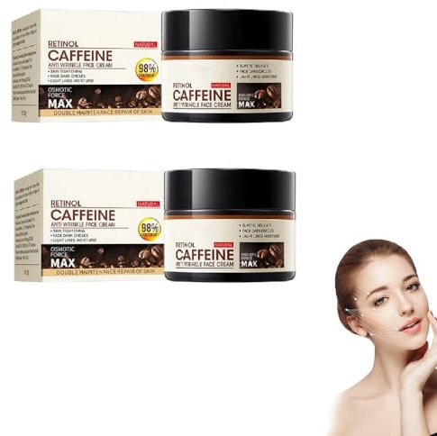 Retinol-Koffein-Faltencreme, Koffein-Gesichtsfeuchtigkeitscreme, Hautstraffende und straffende Lotion, Anti-Aging-Creme für das Gesicht (2PC)