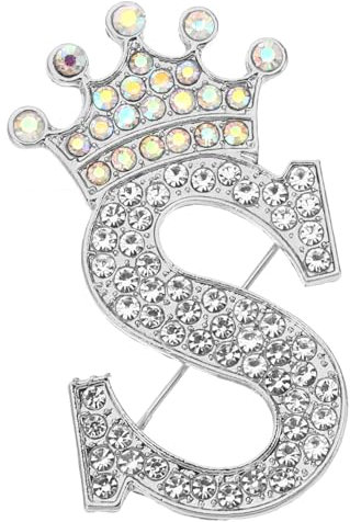 PATIKIL Brief Broschen Pins, Initial Strass Alphabet S Buchstabe Reversnadeln für Frauen Kleid Mantel Handwerk, Silber Ton