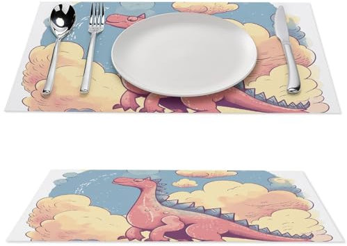 Platzdeckchen-Set, hitzebeständig, waschbar, gewebt, für Esstisch, kleine Dinosaurier, rutschfest, PVC, für Küche, Hochzeit, Heimdekoration, 30,5 x 45,7 cm, 2 Stück