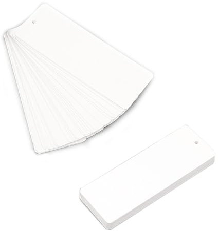 LERANXIN Lesezeichen Papier 60 Blatt Blanko, Kreative DIY Lesezeichen, 14×5 cm, Weiß, Abgerundete Ecken mit Loch für Bastelarbeiten, Aquarelle & Skizzen