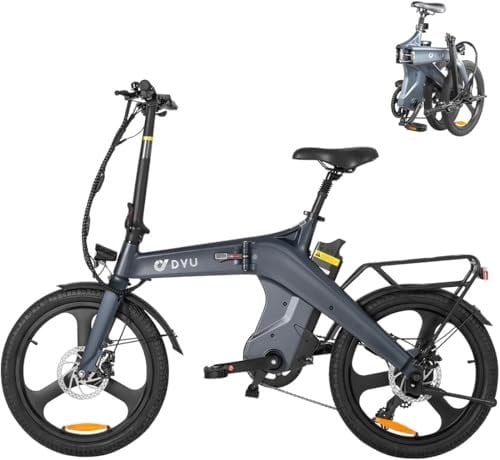 DYU Bici Elettrica, 20'' Urbano Ebike Pieghevole con Pedalata Assistita, 36V 10Ah Batteria Rimovibile, 250W Motore, 7-Velocità, Sensore di Coppia, Ripiano Posteriore, Doppio Freno Disco, Unisex Adulto