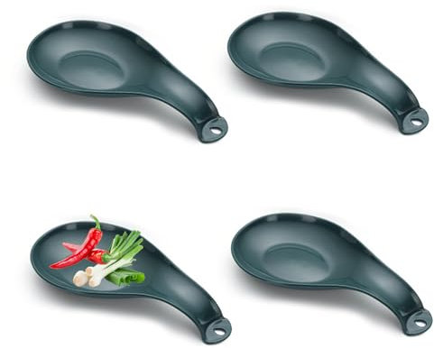 CHSEROK Apoya Cucharas Cocina, 4 Piezas con Orificios Para Colgar Reposa Cucharas Cocina, Portacucharas, Porta Utensilios Cocina, Portacucharas de Plástico, para Cocina y Comedor