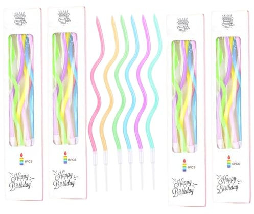 BOBOZHONG Velas en Espiral para Tarta,24 Piezas Vela de Cumpleaños Velas de Cumpleaños Sinuosos,Velas de Pastel Velas Largas y Finas,para Decoración Fiesta Boda Cumpleaños(Multicolor)