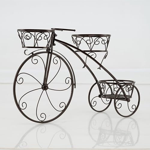 COSTWAY Support pour Plantes Tricycle, Porte-Pot de Fleurs en Métal à 3 Niveaux avec 3 Panier Découpés et Roues Élégantes Style Parisien, pour Patio Jardin Balcon (Bronze)