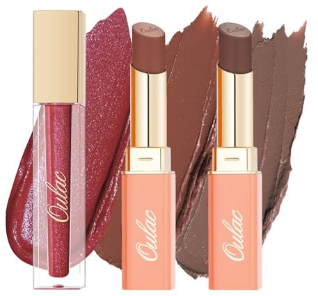 Oulac Lippenstift Set – Matt & Satin Finish, Flüssiger Matte Lippenstift & Cremiger Pflegestift, Hochpigmentiert, Langzeithaltbar, Vegan (MS07+SG12+SG15)