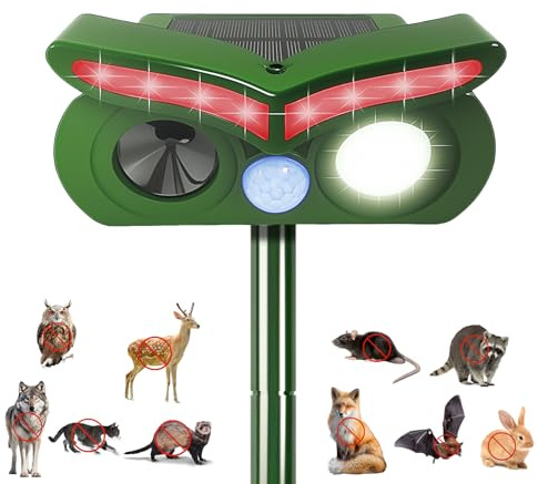 Katzenschreck Ultraschall Solar, Upgrade Marderabwehr, 2 Modus Katzenschreck für Garten, Ultraschall Tiervertreibe mit PIR-Bewegungssensor für Marder Katzen Waschbär Hunde Vögel Mäuse