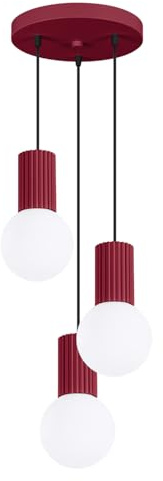 SOLLUX lighting Hängelampe Pendelleuchte Hängeleuchte - Deckenlampe Aluminium Glas -3 Flammig - LED Lampe Glühbirne - Burgunderrot Halo