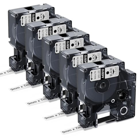 Upwinning 40910 Kompatibel mit Dymo D1 Etikettenband Transparent 9mm, 5 PK | Schwarz auf Transparent, 9mm x 7m, kompatibel für DYMO LabelManager 160 210D 280 360D 420P 640CB Beschriftungsgerät