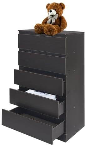 Kanbihao Vorratsschrank Mehrzweckschrank Büroschrank Schubladenschrank Kommoden mit 5 Schubladen aus MDF Aufbewahrungsschrank für Arbeitszimmer, Wohnzimmer (Schwarz)