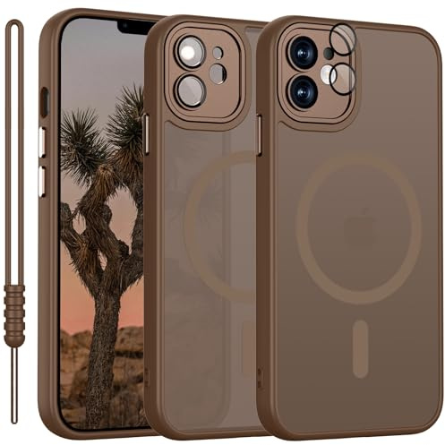 YUANDMI für iPhone 12 Hülle Kompatibel mit MagSafe, Handyhülle für iPhone 12 Magnetisch Matte Touch Kameraschutz, rutschfest Kratzfest Schutz Stoßfest Hülle Dunkel Braun
