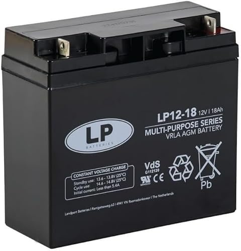 Batería Landport 12V/18Ah Polivalente - Tecnología VRLA AGM/Modelo LP12-18 con Certificado VDS - Terminal F3/T3