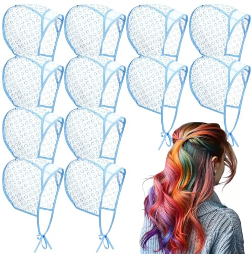 LURVOUS 12 Pezzi Cuffia per Mèches, Fori Preforati per Colorazione Fai da Te a Casa e Salone, Accessorio per Mèches e Acconciatura, per Donna e Uomo (Blue)
