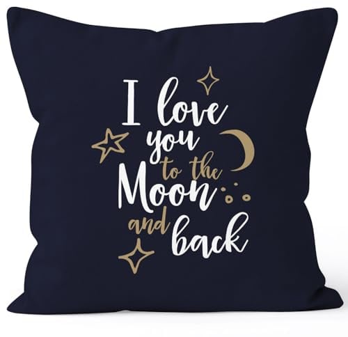 MoonWorks Kissenbezug für Freund, I Love You to the Moon and Back, Geschenk Liebe Freundschaft, 40x40, Baumwolle, Navy Unisize