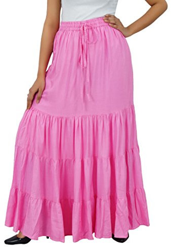 Bimba Gonna lunga da donna, stile bohémien, con elastico in vita, in rayon, rosa, 50