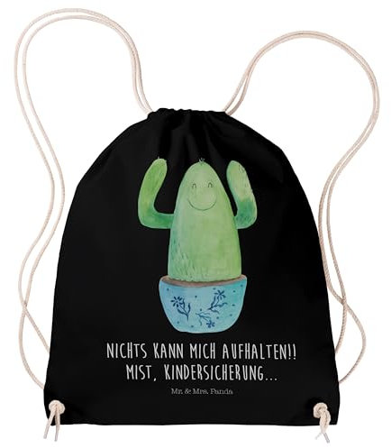Mr. & Mrs. Panda Sportbeutel Kaktus Happy - Geschenk, Gymsack, Kakteen, Turnbeutel, Sporttasche, Büroalltag, Beutel Rucksack, Motivation, Spruch