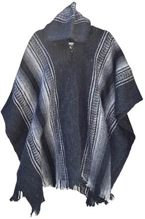 Wigwam Poncho Inca från sydamerikansk 100 % ull, handgjord, grå
