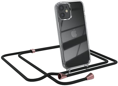 EAZY CASE Handykette kompatibel mit iPhone 12 Mini Handyhülle mit Umhängeband, Handykordel mit Schutzhülle, Silikonhülle, Hülle mit Band, Stylische Kette für Smartphones, Schwarz - Clips Rosé