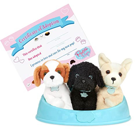 Pucci Pups ST8386Z 3 Kuscheltier Hunde Shih Tzu, Chihuahua und Pudel im Hundebett mit Zubehör – Plüschtier Welpen Set Adopt-a-Pup – Spielzeug für Kinder ab 2 Jahre, Bunt