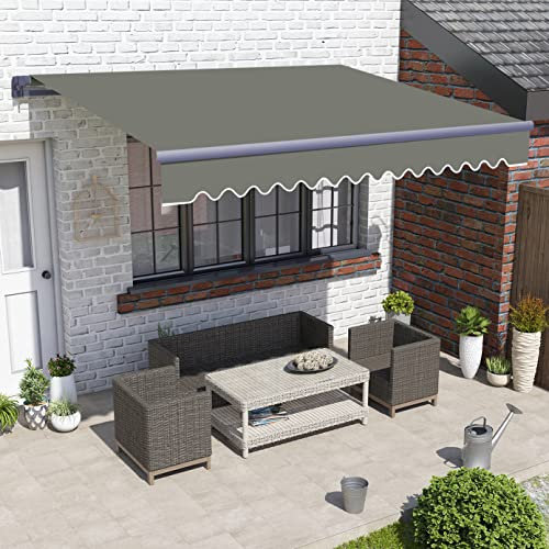 Green Bay 3.5m x 2.5m Manual Awning Retractable DIY Patio Awning Gazebo Canopy Outdoor Patio Garden Sun Shade Shelter with Fittings and Crank Handle - Grey