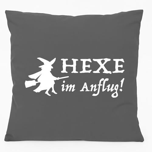Huuraa Kissen Hexe im Anflug Geschenk | 40x40cm mit Füllung Steel Grey Baumwolle Dekokissen Geschenkidee Graues Sofakissen dekoratives Zierkissen