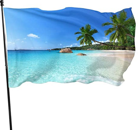 Flagge 90x150 cm Gartenflagge Lustige Flagge Landschaft Motiv Flaggen mit Strandlandschaftsmuster am Meer Flaggen und Fahnen für Hinterhof Party Heimdekoration Garten Banner Flagge Hawaii-Landschaft