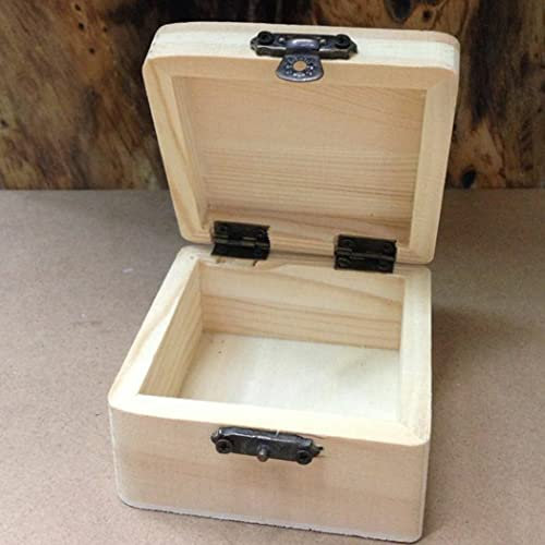 HpLive Kleine Holzkiste mit Deckel und Schloss Holzbox Holzschachtel Geschenkbox Schatztruhe Schatzkiste Unlackiert Kasten Für Geschenk, Hochzeit, Schmuck, 8x8x4.5cm