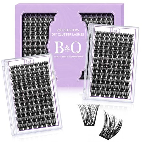 Wimpern Einzeln 208 PCS B&Q DIY Lash Clusters für Anfänger Wiederverwendbare Wimpernbüschel Einzelwimpern für Wimpernverlängerung zu Hause Individual Lashes Wimpern Extension(D-8-16MIX,B05+B05)