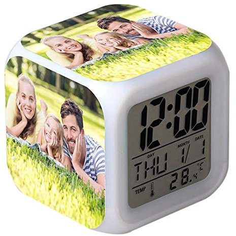 Personalisierte Foto Wecker, benutzerdefinierte Wecker mit Bildern, 7 Farbe Nachtlicht Wecker LED Licht Uhr Digital Wake Up Würfel Uhr Nachttisch Schreibtisch Dekor Geburtstagsgeschenke