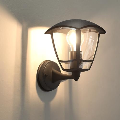 HLFVLITE Außenwandleuchte Außenlampe Vintage, E27 Wandlaterne Wandlampe in Retro-Optik, Schwarz, IP54, ohne Leuchtmittel, E27-Fassung, max. 40 Watt