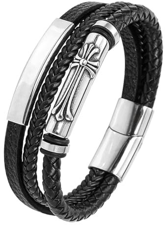 Mochity Armband Herren, Lederarmband Herren Schwarz, Viking Herrenarmband, Armbänder Armband Edelstahl Für Herren, Männer Geschenke (B)