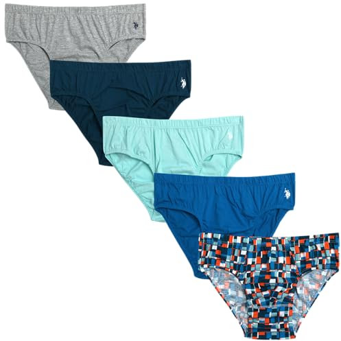 U.S. Polo Assn. Herren Unterwäsche – Low Rise Slip mit Konturbeutel (5er-Pack), Print/Heather Grey/Blue, Small