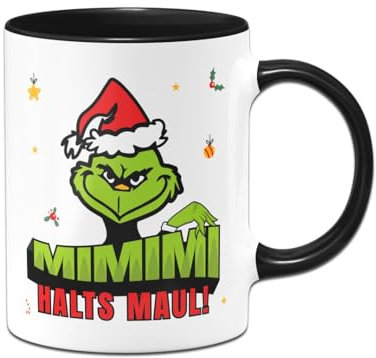 Tassenbrennerei Grinch Tasse - MiMiMi Halts Maul - Weihnachtstasse lustig - Kaffeetasse mit Spruch, Weihnachtsmotiv - Deko (Schwarz)