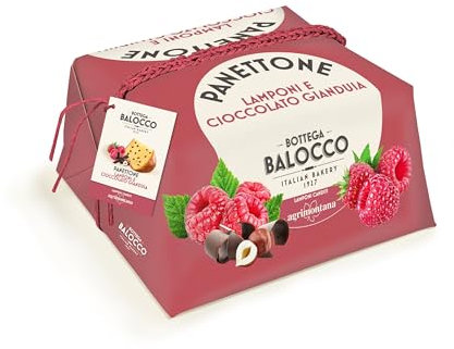 BOTTEGA BALOCCO - Panettone Lamponi e Cioccolato Gianduia 750gr - Incartato a Mano - Realizzato in collaborazione con Agrimontana