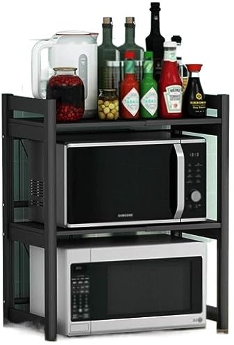 DRMEE Supporto per Microonde Scaffale Per Microonde A 2 Livelli, Ripiano Retrattile Da Cucina, Piano Di Lavoro, Cuociriso, Forno, Lunghezza Del Ripiano Retratto Supporto per Stampante