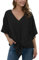 Anelune Damen Chiffon Blusen mit V-Ausschnitt und Bindung vorne Fledermausärmel Kurzarm Sommerliche Oberteile und Hemden Schwarz L