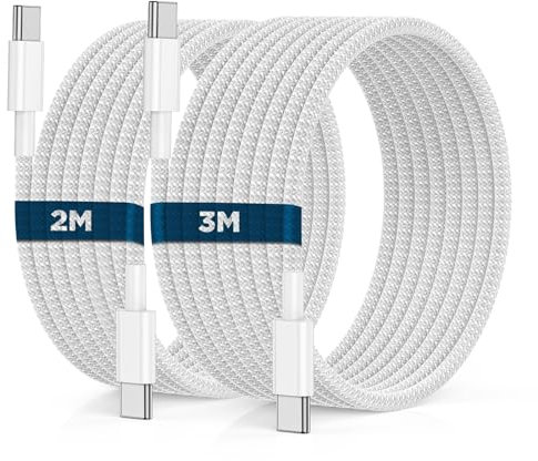 USB C auf USB C Kabel 2M+3M 2Stück 60W,iPhone 15 Ladekabel USB C Schnellladekabel PD USB Typ C Ladekabel Nylon für Apple iPhone 15 Pro Max/Pro/Plus/iPad Pro/Air/Macbook/Samsung Galaxy S24/S23/S22