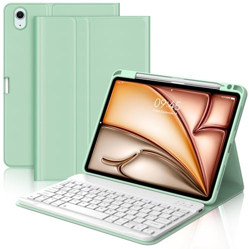 Keyboard Case for iPad Air 11 inch (M3 2025, M2 2024), UK Layout Wireless Detachable Bluetooth Keyboard with Protective Cover and Pencil Holder for iPad Air 10.9 inch (5th Gen, 4th Gen), Grass Green