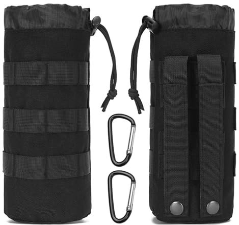 2Pack Molle Water Bottle Holder, 1000D Nylon Sports Molle Pouch with Mesh Bottom and Drawstring Top, Military Tactical Bottle Container Carrier for Outdoor Hiking Camping Training