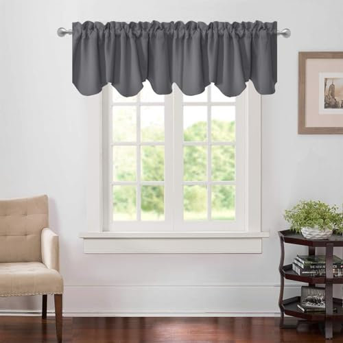 Aquazolax Verdunkelungsvorhang für Küche, Badezimmer, schützt die Privatsphäre, Stangenschlaufen, kurze Fenster-Querbehänge, kurze Vorhänge, ca. 132 cm x 46 cm (B x L), 2 Stück, Grau