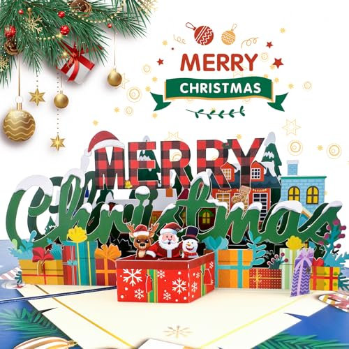 Hierein Pop Up Weihnachtskarten, 2024 3D Weihnachtskarte mit Merry Christmas, Überraschung Weihnachtsgeschenke Weihnachten Karte für Frauen Männer Junge Mädchen, Frohe Weihnachten Grußkarte