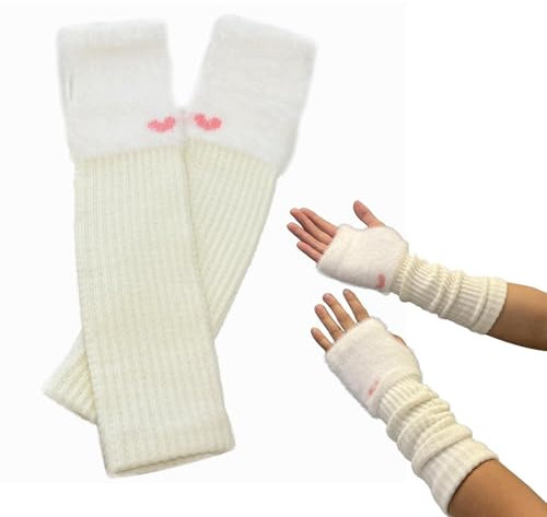 AWOCAN Armstulpen Fingerlose Winter Kunstpelz Armstulpen Fingerlose Handschuhe Punk Goth Handschuhe Fingerlose Gestrickte Arm Sleeve Armabdeckungen (Weiß)