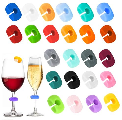 TDUNSYA 24 Pièces Marque Verre à vin,Marqueur Silicone De Verre,Marqueurs de verres à vin réutilisables Marqueurs,pour Verre à Champagne, Verre à Cocktail, Verre à Boire